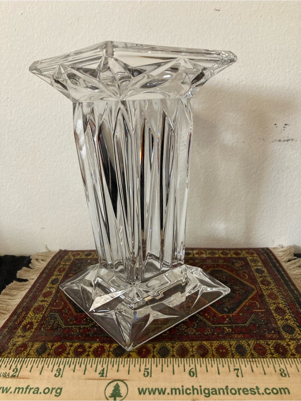PartyLite Quad Prism 24% Lead Crystal Square Pedestal Pillar Candle Holder Vase
